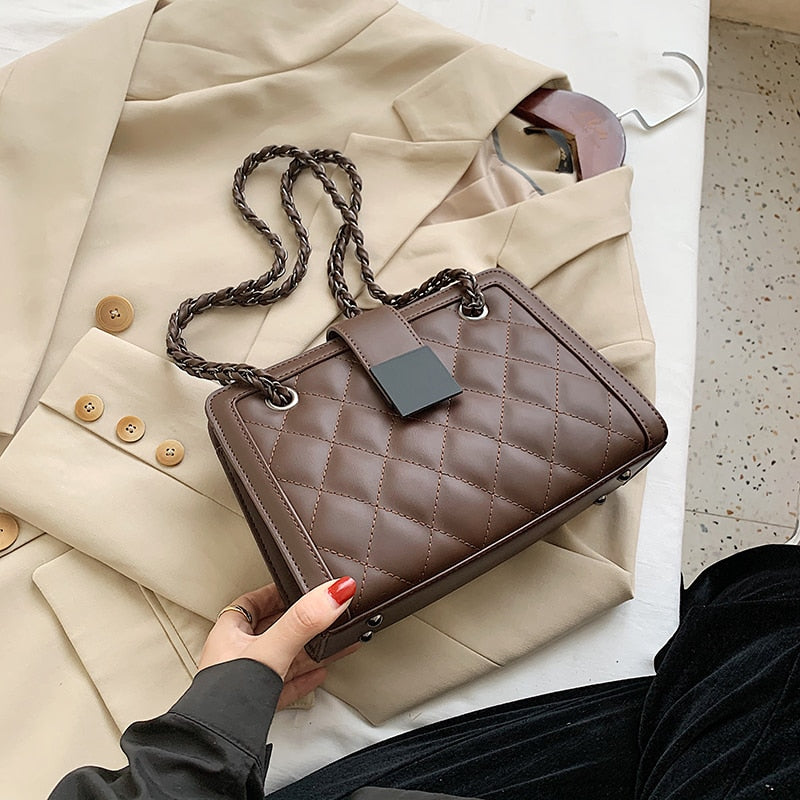 Small Black PU Leather Crossbody Bag For Women Winter Branded Chain Designer Shoulder Handbags Women's Trend Hand Bag