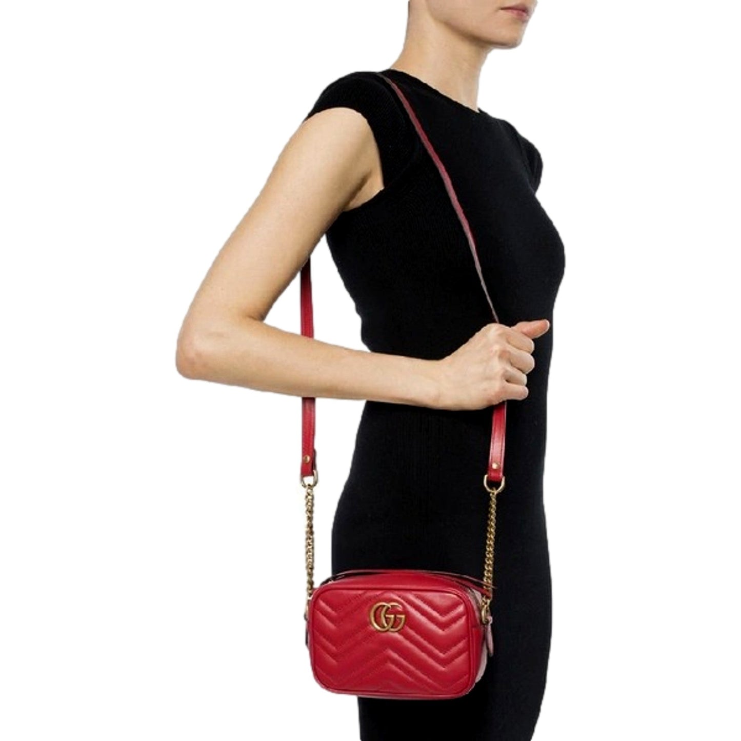 Gucci GG Marmont Matelassé Red Leather Crossbody Mini Bag