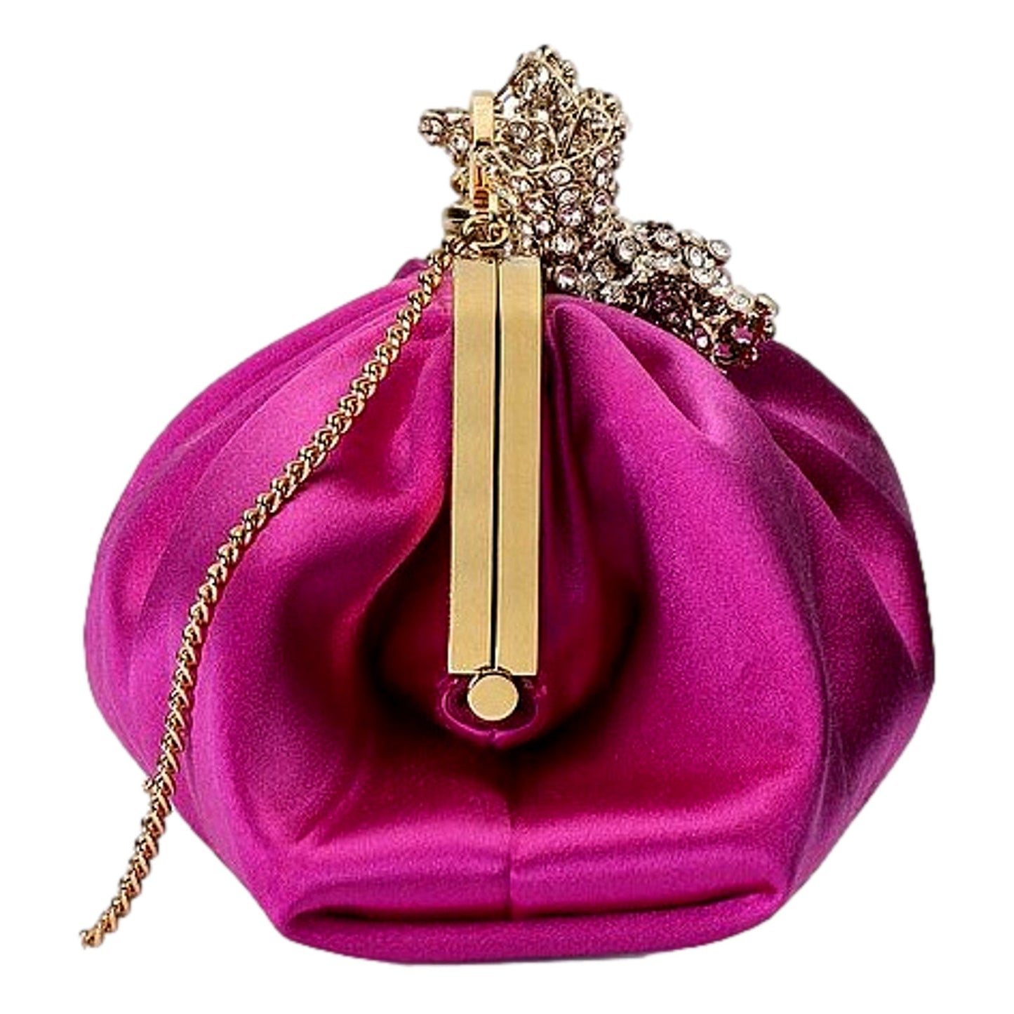 Gucci Broadway Fuchsia Satin Crystal Bow Clutch Chain Shoulder Bag