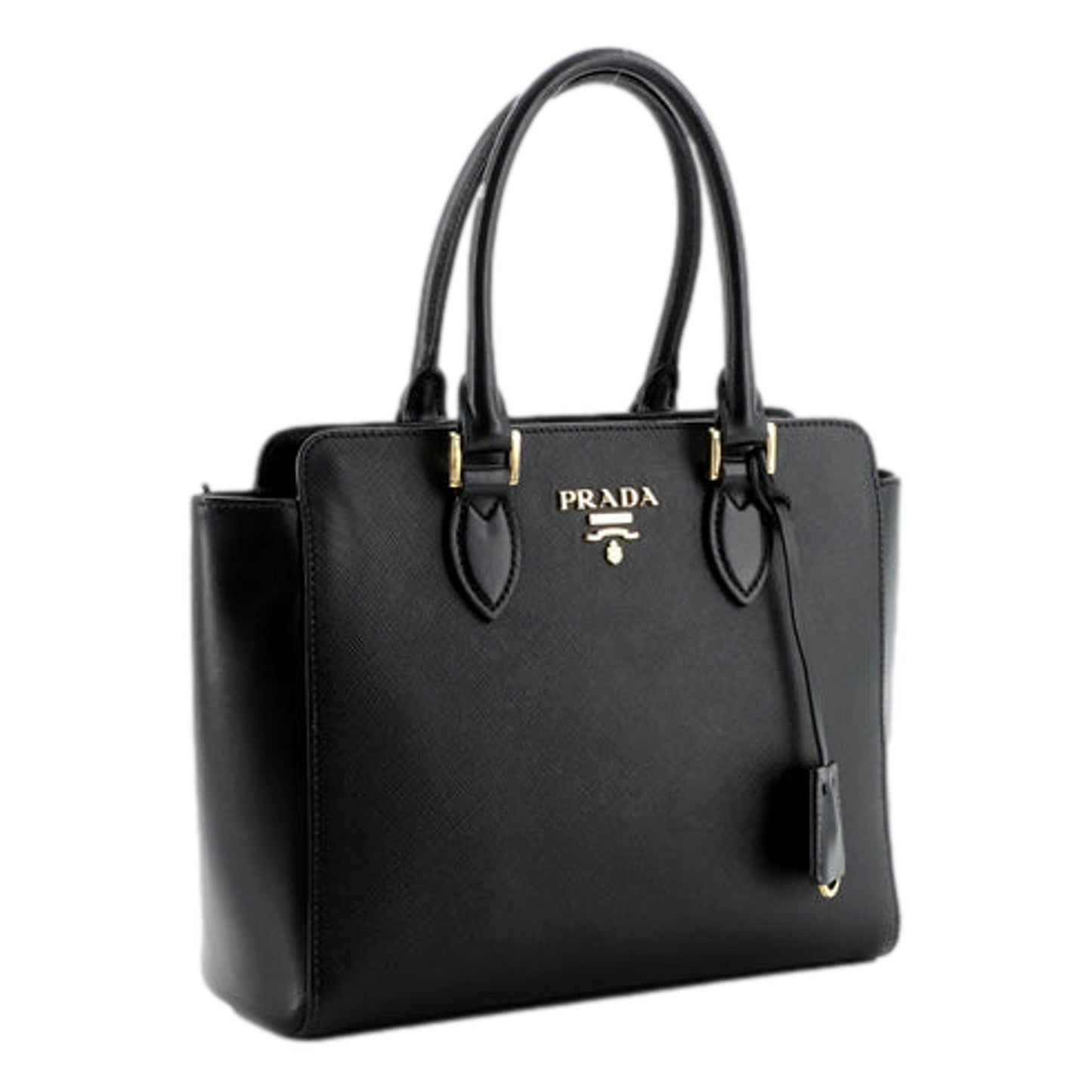 Prada Saffiano and Soft Calfskin Double Zipper Black Tote Shoulder Bag