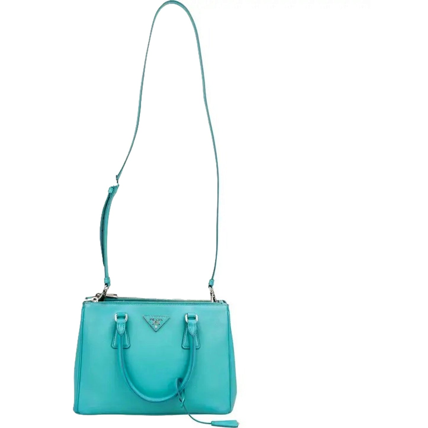Prada Galleria Saffiano Lux Leather Small Tote Handbag Giada Teal