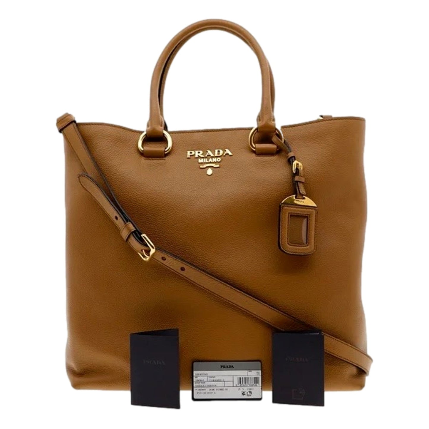 Prada Vitello Phenix Caramel Brown Shopping Tote Bag