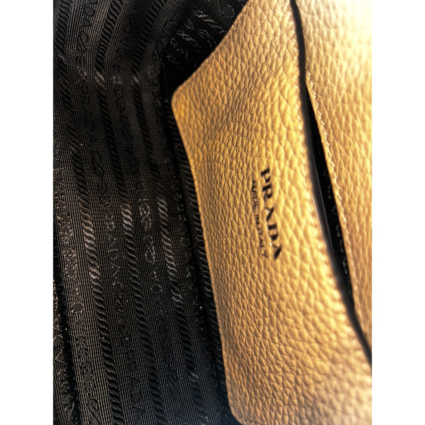 Prada Vitello Daino Leather Sabbia Beige Web Strap Camera Crossbody