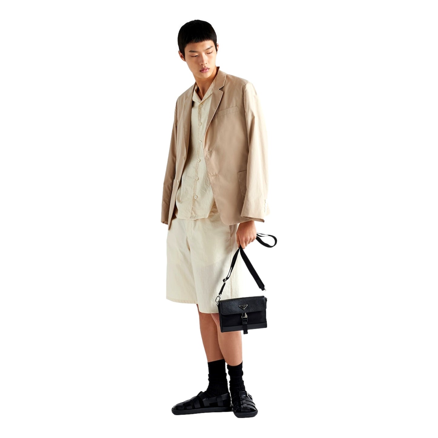 Prada Nero Black Re-Nylon Saffiano Silver Triangle Logo Messenger Crossbody Bag