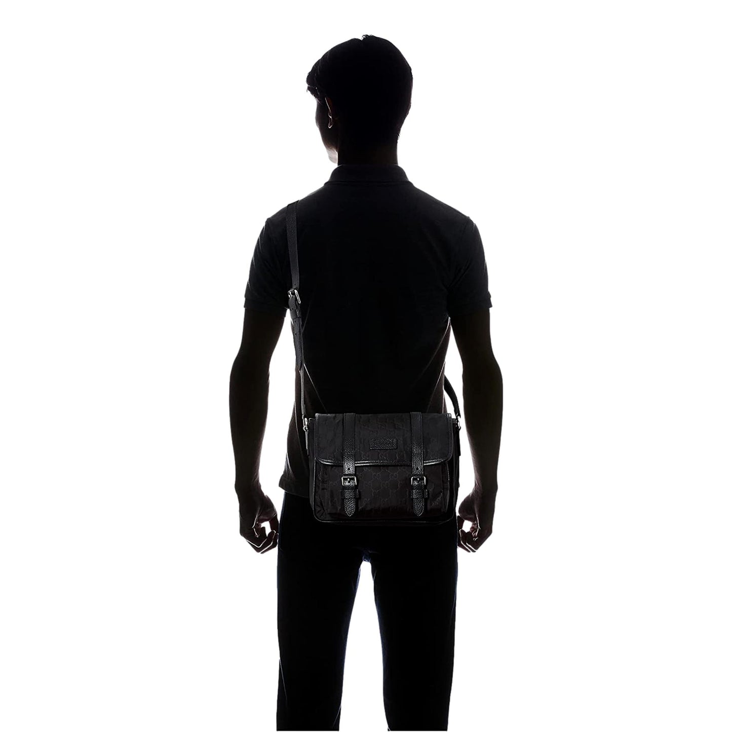 Gucci Guccissima Monogram Nylon Leather Double Buckle Messenger Bag