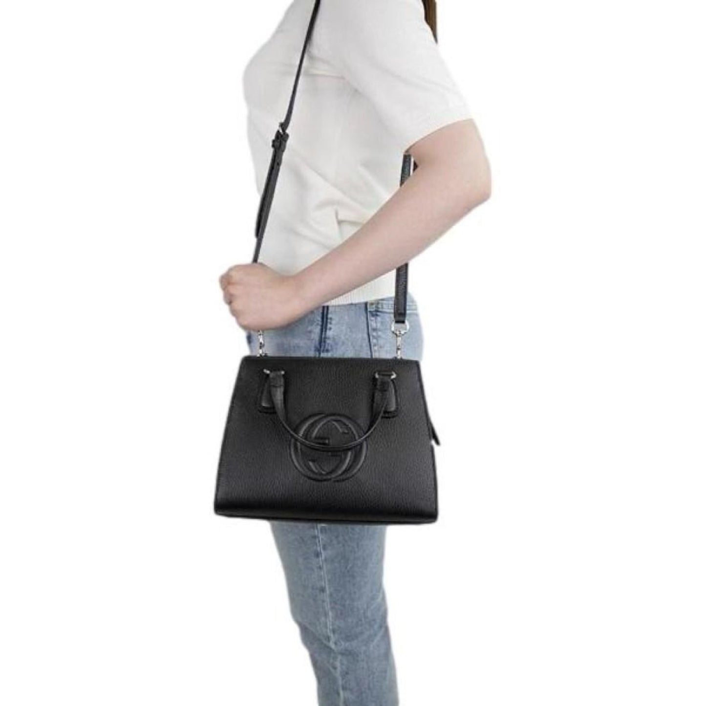 Gucci Soho Leather Structured Small Tote Crossbody Bag Black