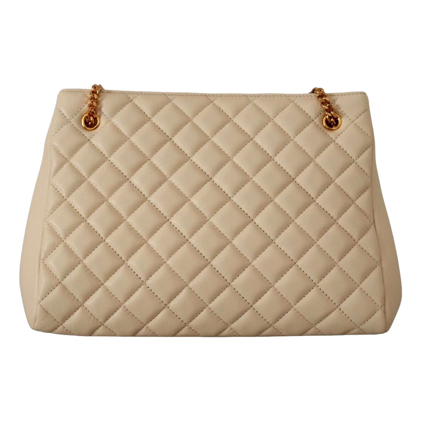 Versace Quilted Ivory La Medusa Chain Strap Tote Bag