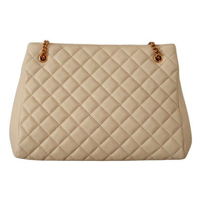 Versace Quilted Ivory La Medusa Chain Strap Tote Bag