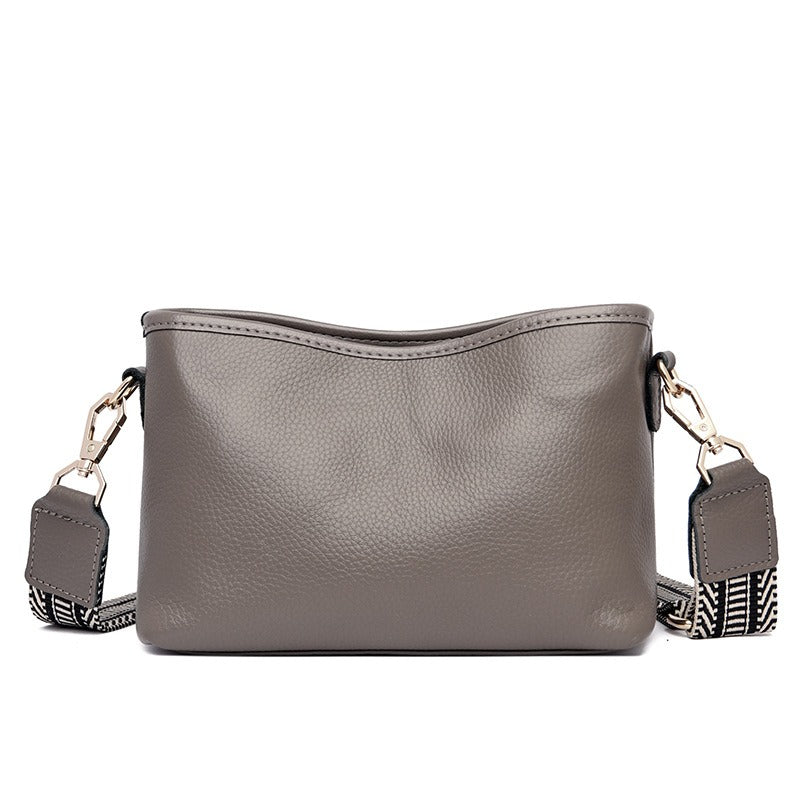 Genuine Leather Women's Bag Wide Shoulder Belt Cross Body Small Square Bag Head Layer Cowhide Shoulder Bag Soft Leather Versatile Women's Bag Trend Bag