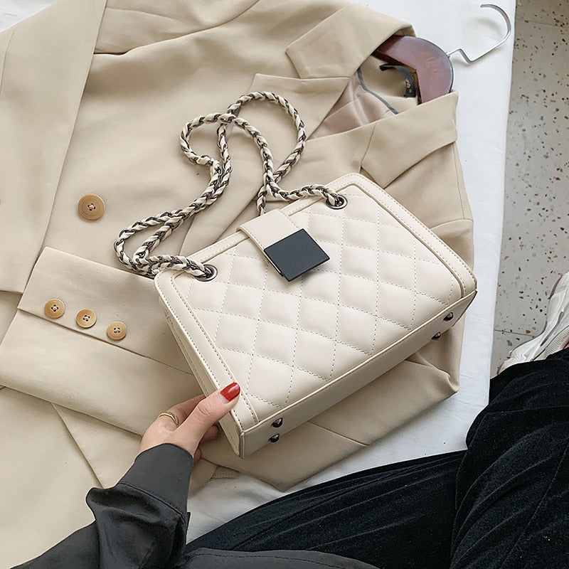 Small Black PU Leather Crossbody Bag For Women Winter Branded Chain Designer Shoulder Handbags Women's Trend Hand Bag