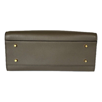 Versace Virtus Calfskin Leather Medium Top Handle Tote Taupe Grey