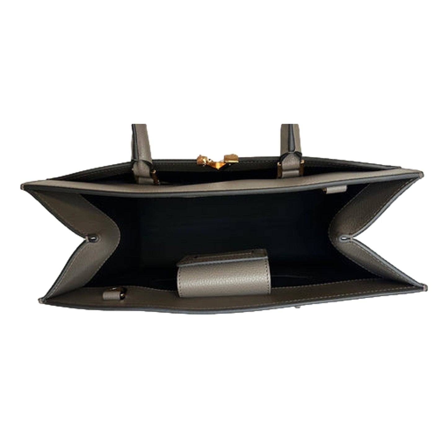 Versace Virtus Calfskin Leather Medium Top Handle Tote Taupe Grey