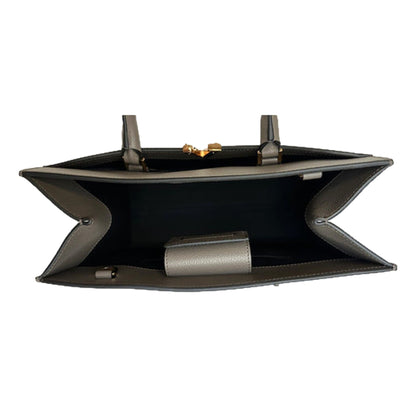 Versace Virtus Calfskin Leather Medium Top Handle Tote Taupe Grey