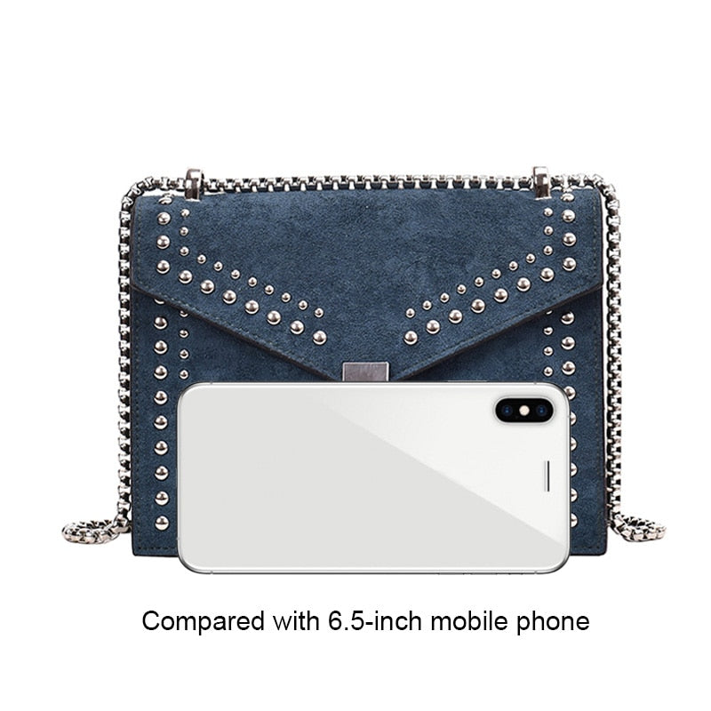 Scrub Leather Brand Designer Shoulder Simple Bags For Women Chain Rivet Luxury Crossbody Bag Female Fashion Small Handbags