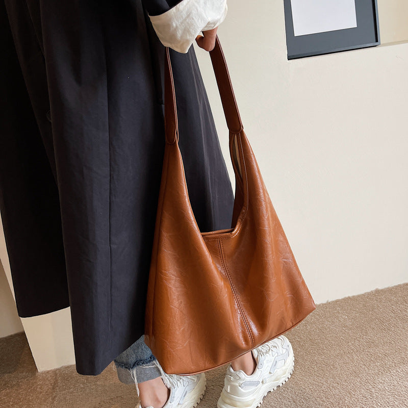 Soft PU Leather Quality Underarm Bag Vintage Wine Red Ladies Shoulder Bag Commuter Large Handbag Bolso Mujer Women's Tote Bag