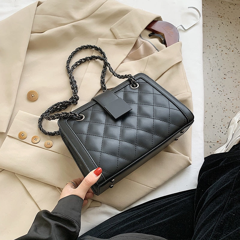 Small Black PU Leather Crossbody Bag For Women Winter Branded Chain Designer Shoulder Handbags Women's Trend Hand Bag