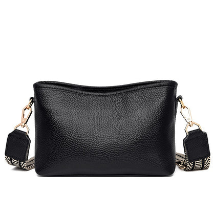Genuine Leather Women's Bag Wide Shoulder Belt Cross Body Small Square Bag Head Layer Cowhide Shoulder Bag Soft Leather Versatile Women's Bag Trend Bag