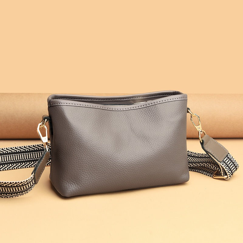 Genuine Leather Women's Bag Wide Shoulder Belt Cross Body Small Square Bag Head Layer Cowhide Shoulder Bag Soft Leather Versatile Women's Bag Trend Bag