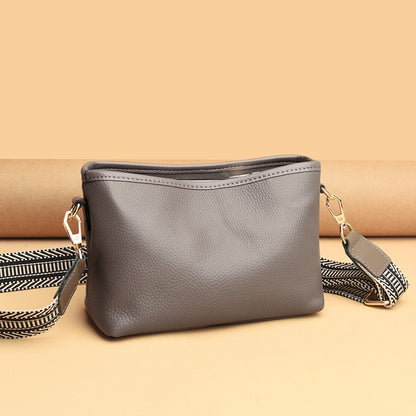 Genuine Leather Women's Bag Wide Shoulder Belt Cross Body Small Square Bag Head Layer Cowhide Shoulder Bag Soft Leather Versatile Women's Bag Trend Bag