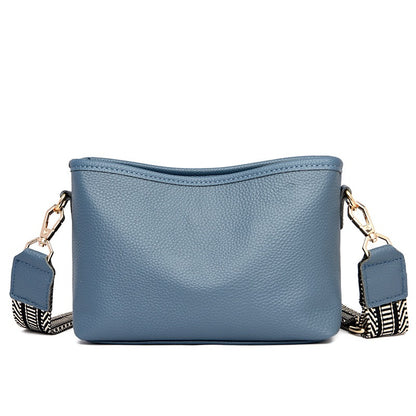 Genuine Leather Women's Bag Wide Shoulder Belt Cross Body Small Square Bag Head Layer Cowhide Shoulder Bag Soft Leather Versatile Women's Bag Trend Bag