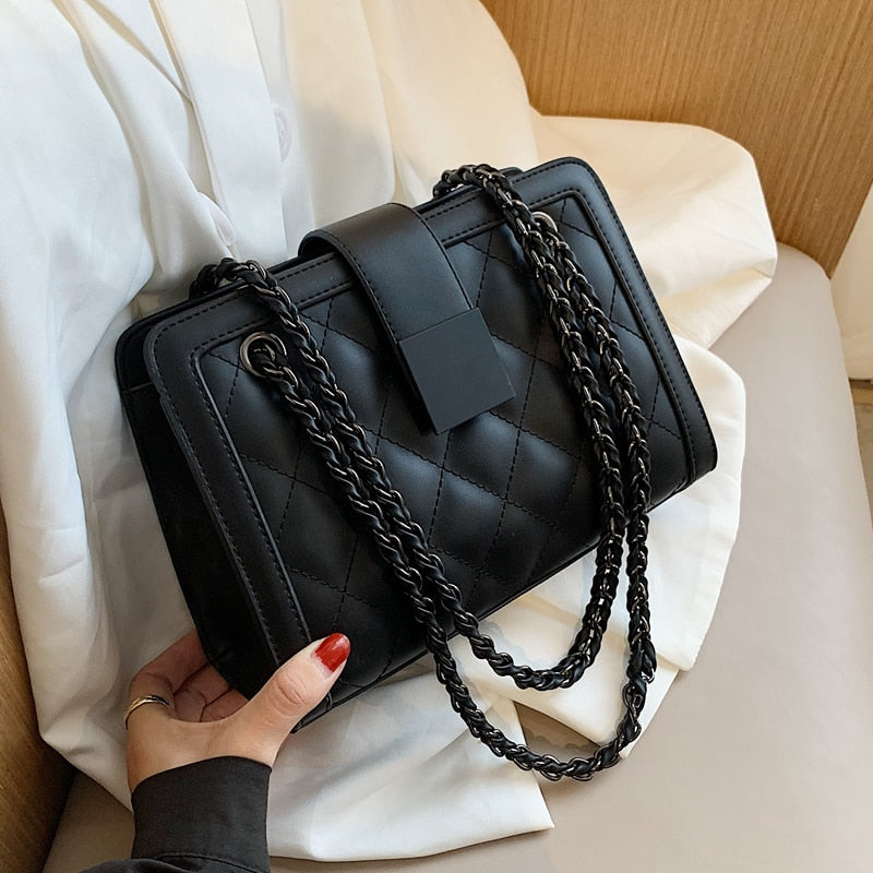 Small Black PU Leather Crossbody Bag For Women Winter Branded Chain Designer Shoulder Handbags Women's Trend Hand Bag