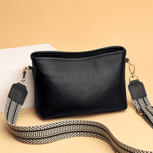 Genuine Leather Women's Bag Wide Shoulder Belt Cross Body Small Square Bag Head Layer Cowhide Shoulder Bag Soft Leather Versatile Women's Bag Trend Bag