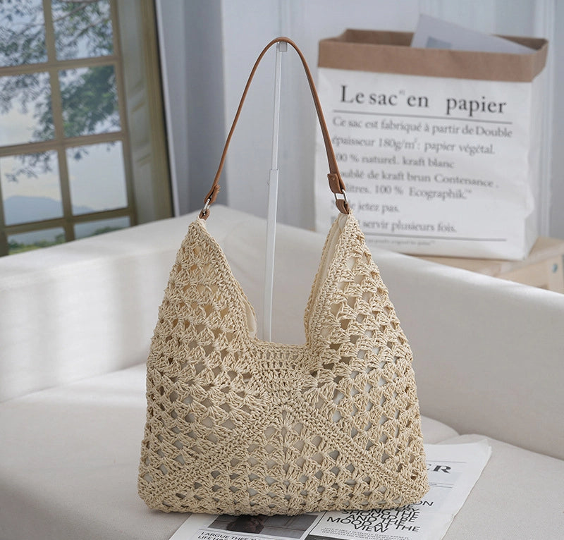 Hollow out straw woven bag woven belt armpit bag