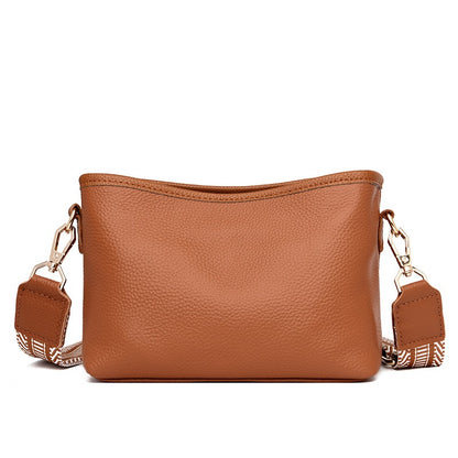 Genuine Leather Women's Bag Wide Shoulder Belt Cross Body Small Square Bag Head Layer Cowhide Shoulder Bag Soft Leather Versatile Women's Bag Trend Bag