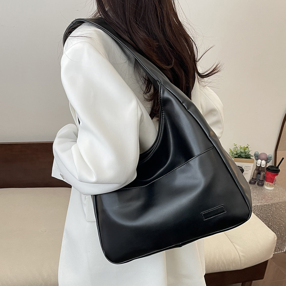 Retro Simple Bucket Bag soft PU leather tote bag large capacity fashion casual tote bags for women