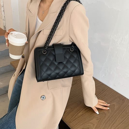 Small Black PU Leather Crossbody Bag For Women Winter Branded Chain Designer Shoulder Handbags Women's Trend Hand Bag