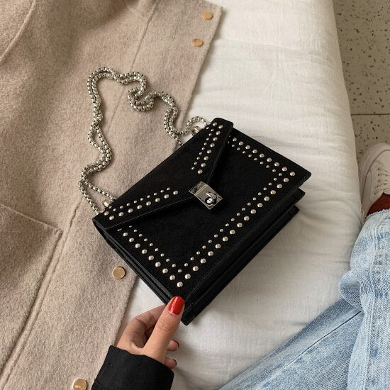 Scrub Leather Brand Designer Shoulder Simple Bags For Women Chain Rivet Luxury Crossbody Bag Female Fashion Small Handbags