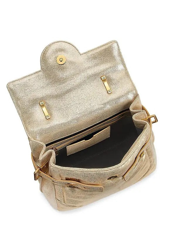 Balmain B-Buzz 23 Metallic Gold Tote Crossbody Shoulder Bag Calf Leather