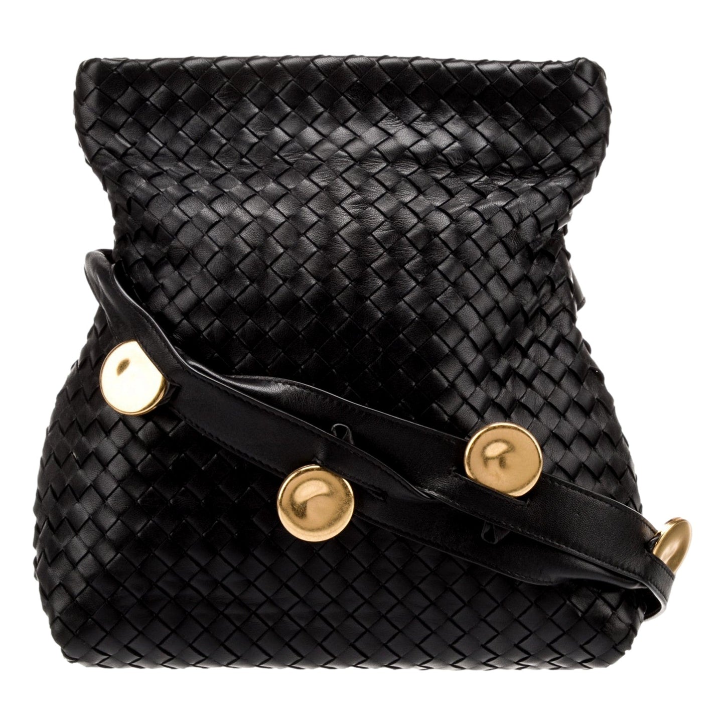 Bottega Veneta Intrecciato Olimpia Black Leather Fold Over Shoulder Bag
