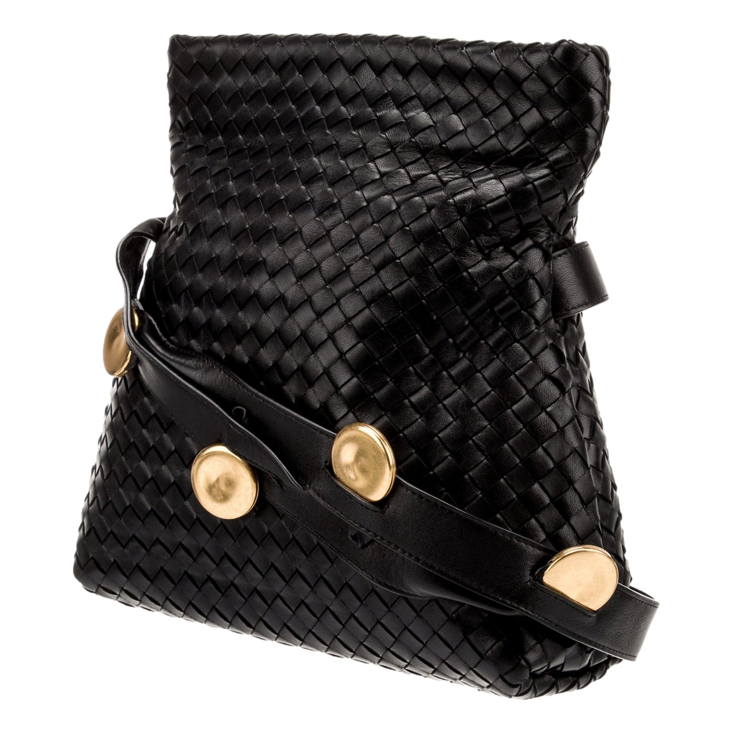 Bottega Veneta Intrecciato Olimpia Black Leather Fold Over Shoulder Bag