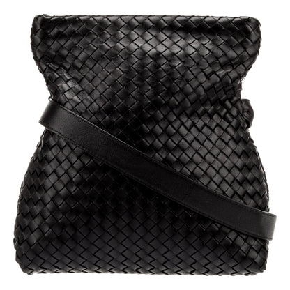 Bottega Veneta Intrecciato Olimpia Black Leather Fold Over Shoulder Bag