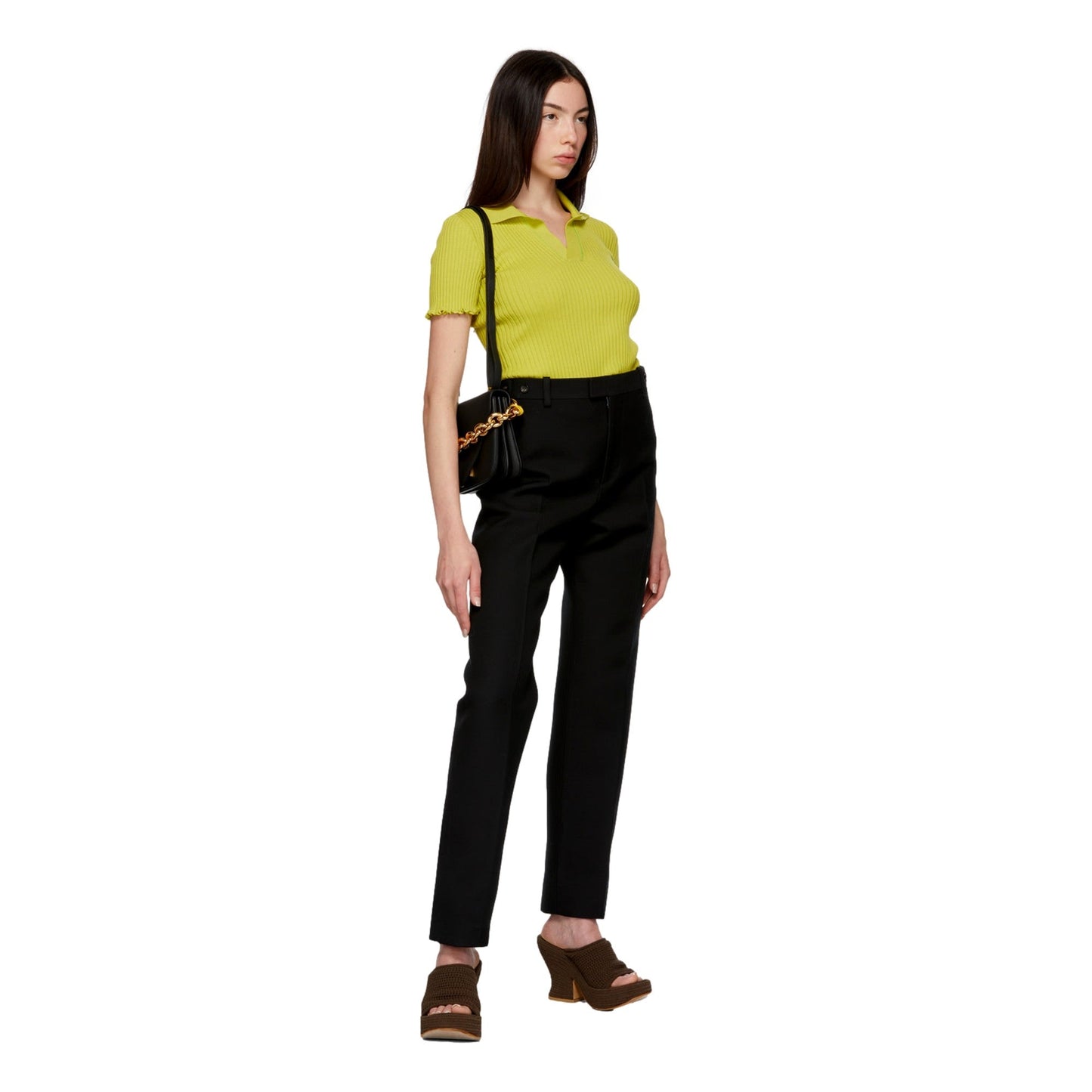 Bottega Veneta Calfskin Mount Envelope Crossbody Bag Black and Gold