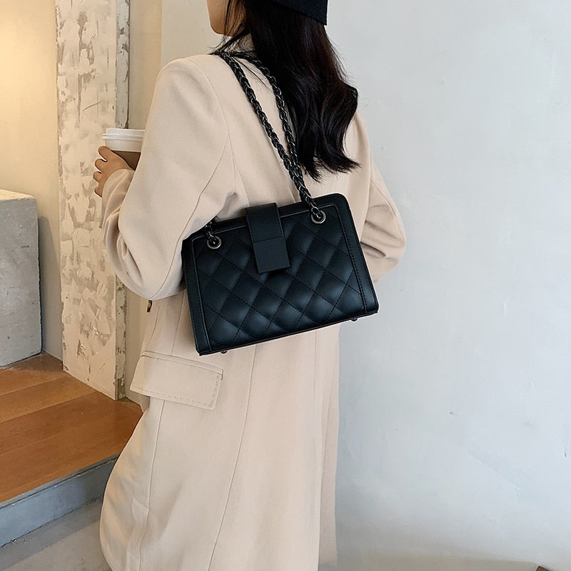 Small Black PU Leather Crossbody Bag For Women Winter Branded Chain Designer Shoulder Handbags Women's Trend Hand Bag