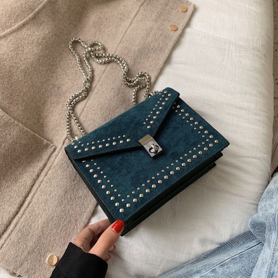 Scrub Leather Brand Designer Shoulder Simple Bags For Women Chain Rivet Luxury Crossbody Bag Female Fashion Small Handbags
