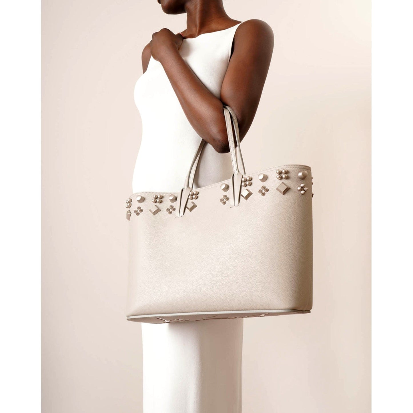 Christian Louboutin Cabata Spike Large Tote Shoulder Bag Leche Ivory