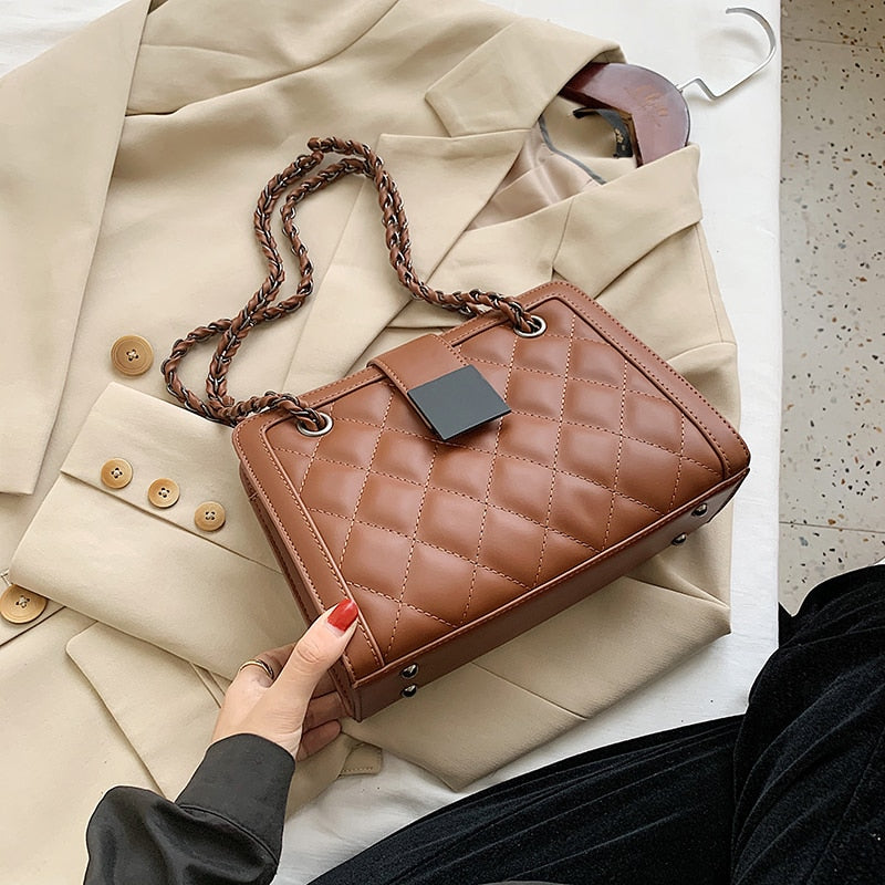 Small Black PU Leather Crossbody Bag For Women Winter Branded Chain Designer Shoulder Handbags Women's Trend Hand Bag