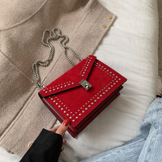 Scrub Leather Brand Designer Shoulder Simple Bags For Women Chain Rivet Luxury Crossbody Bag Female Fashion Small Handbags