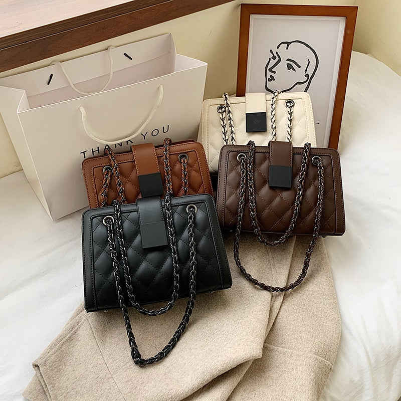 Small Black PU Leather Crossbody Bag For Women Winter Branded Chain Designer Shoulder Handbags Women's Trend Hand Bag