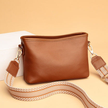Genuine Leather Women's Bag Wide Shoulder Belt Cross Body Small Square Bag Head Layer Cowhide Shoulder Bag Soft Leather Versatile Women's Bag Trend Bag