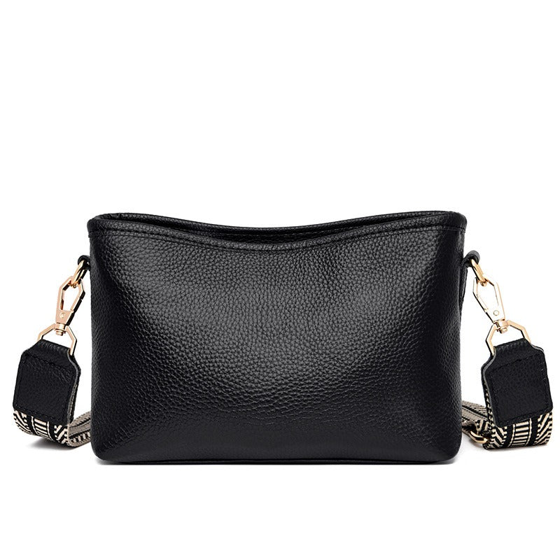 Genuine Leather Women's Bag Wide Shoulder Belt Cross Body Small Square Bag Head Layer Cowhide Shoulder Bag Soft Leather Versatile Women's Bag Trend Bag