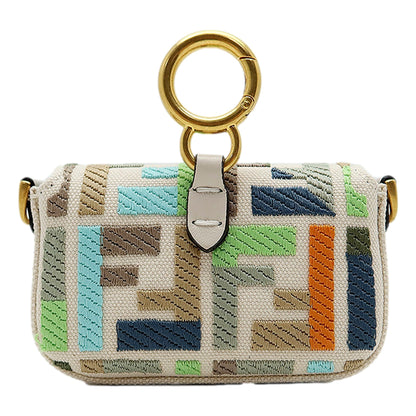 Fendi Canvas FF Embroidery Nano Baguette Charm Beige Multicolor