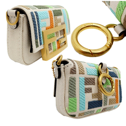 Fendi Canvas FF Embroidery Nano Baguette Charm Beige Multicolor