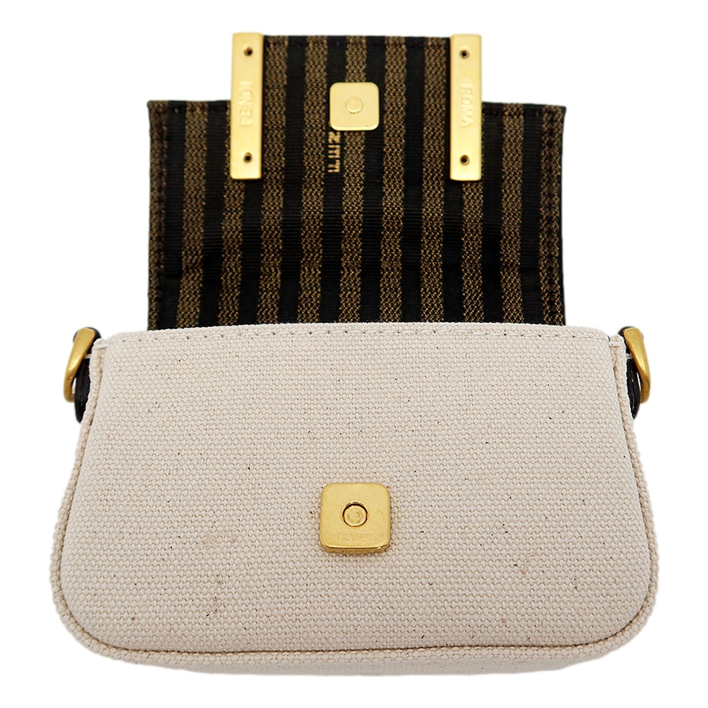 Fendi Canvas FF Embroidery Nano Baguette Charm Beige Multicolor
