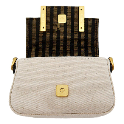 Fendi Canvas FF Embroidery Nano Baguette Charm Beige Multicolor