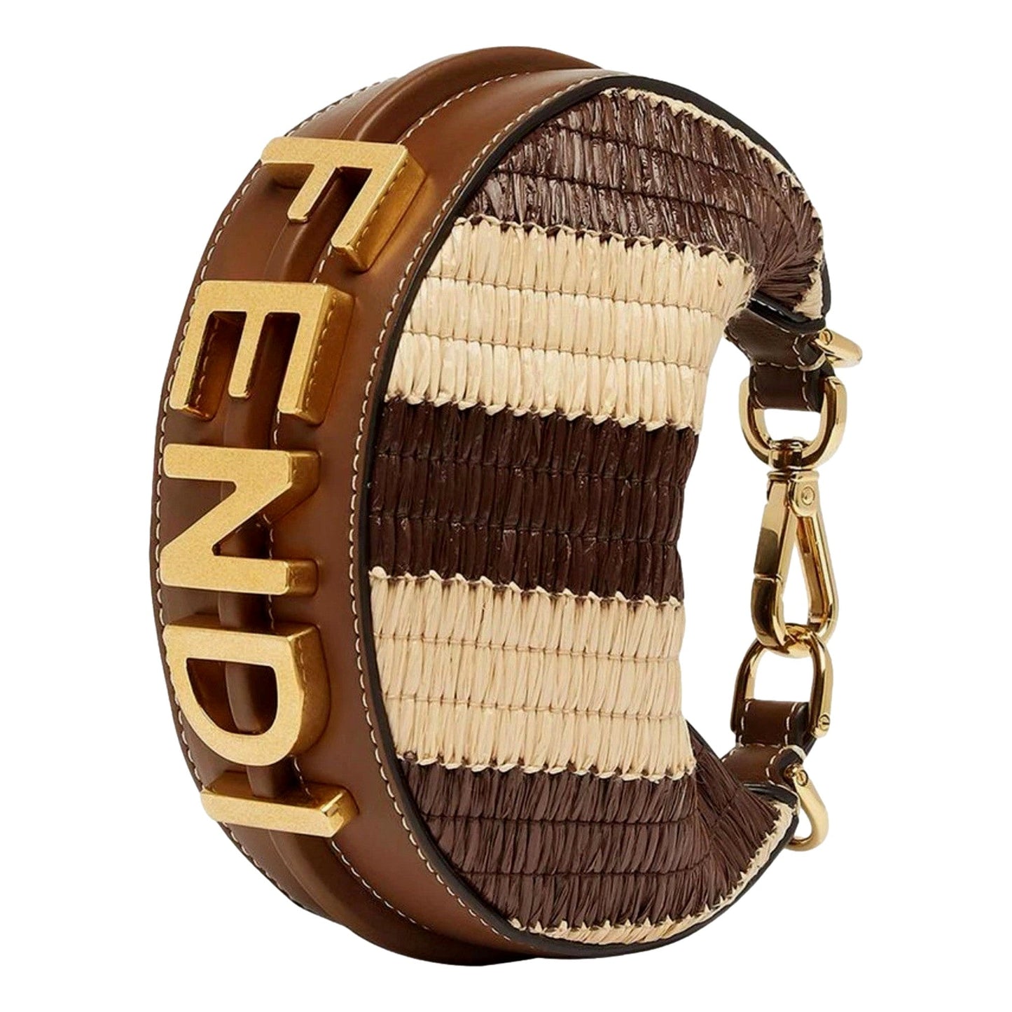 Fendi Fendigraphy Woven Raffia Leather Gianduia Vibrato Mini Hobo Charm Bag