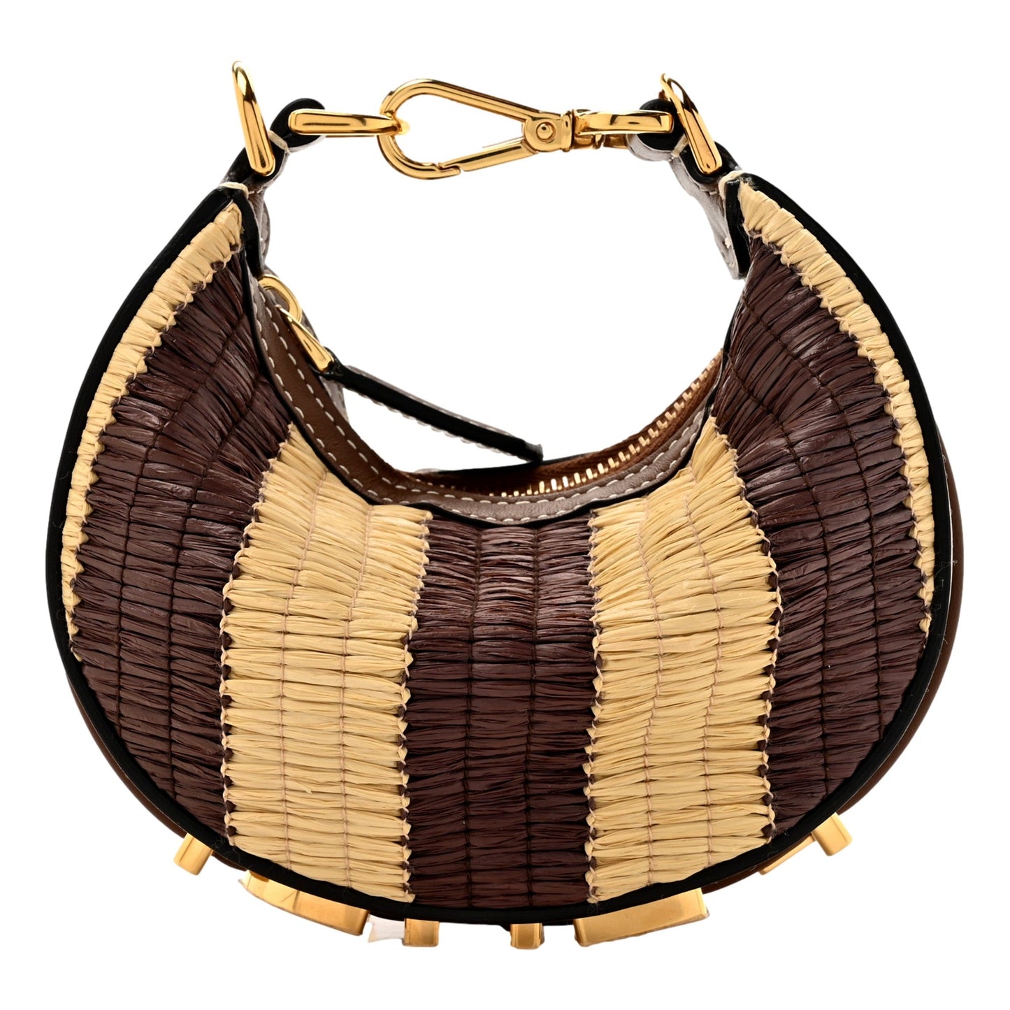 Fendi Fendigraphy Woven Raffia Leather Gianduia Vibrato Mini Hobo Charm Bag
